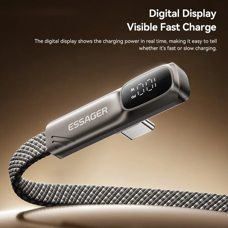 ESSAGER ES-X92 2m USB-A to Type-C 90-Degree Elbow Data Cable 7A Digital Display 480Mbps Cable - Tarnish