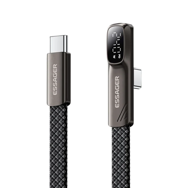 ESSAGER ES-X92 2 м кабель данных USB Type-C – USB Type-C, 240 Вт, 5 А, цифровой дисплей, зарядный кабель под углом 90 градусов — Позолоченный