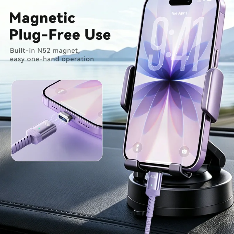 TOOCKI TX136C4 2m 240W Fast Charging USB-C Magnetic Plug Data Cable 480Mbps with Removal Clamp - Purple