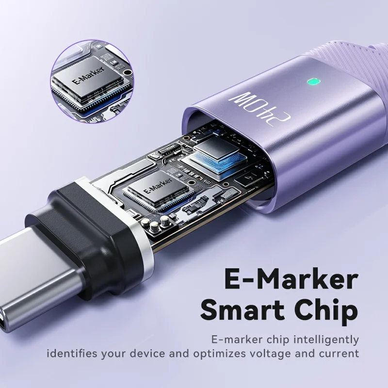 TOOCKI TX136C4 2m 240W Fast Charging USB-C Magnetic Plug Data Cable 480Mbps with Removal Clamp - Purple