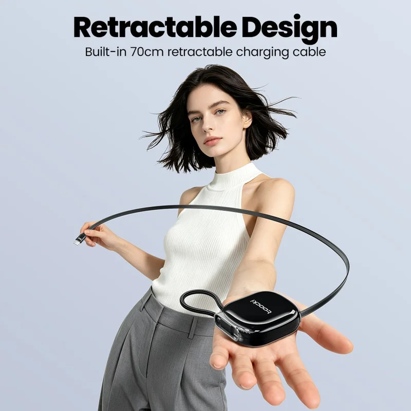 TOOCKI TX131C2 1m 100W Fast Charging USB-C to USB-C Retractable Data Cable with Braided Lanyard - Black