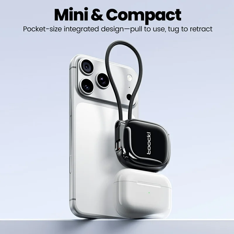 TOOCKI TX131C2 1m 100W Fast Charging USB-C to USB-C Retractable Data Cable with Braided Lanyard - Black