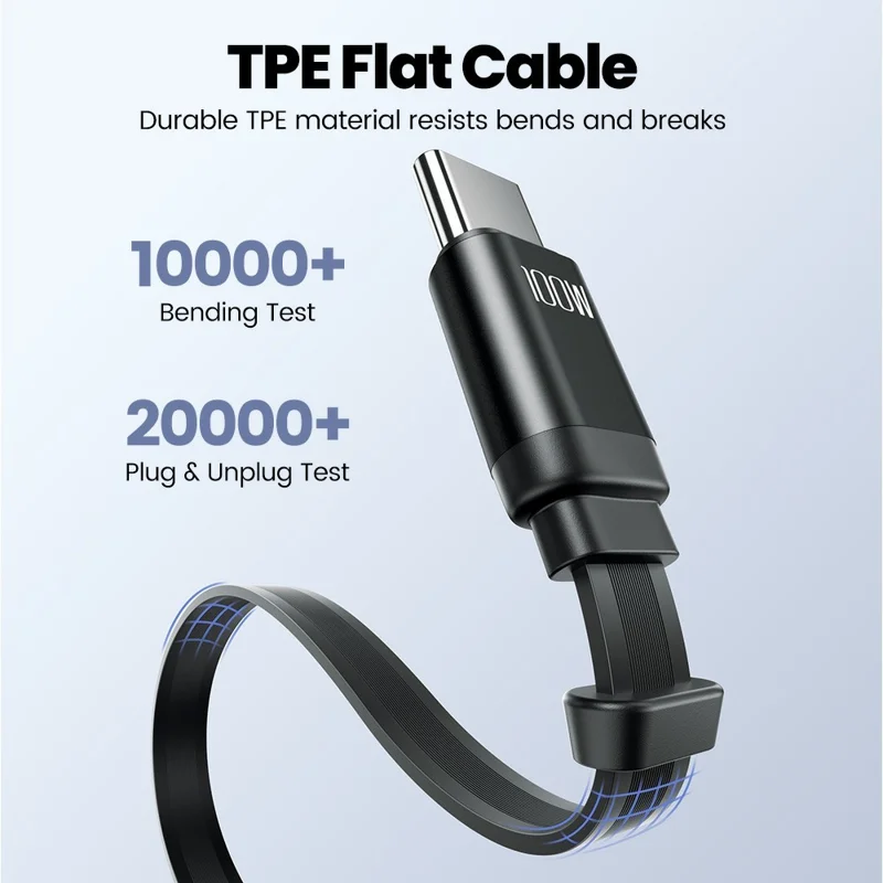 TOOCKI TX131C2 1m 100W Fast Charging USB-C to USB-C Retractable Data Cable with Braided Lanyard - Black