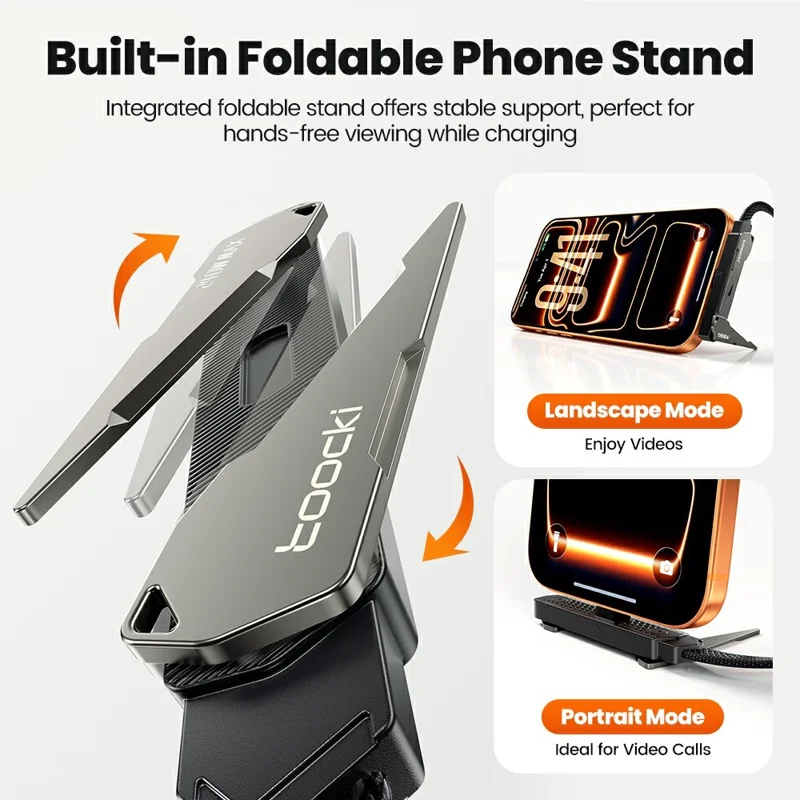 TOOCKI X125C4 1.5m USB-C to USB-C 240W Fast Charging Cable with Foldable Stand - Black