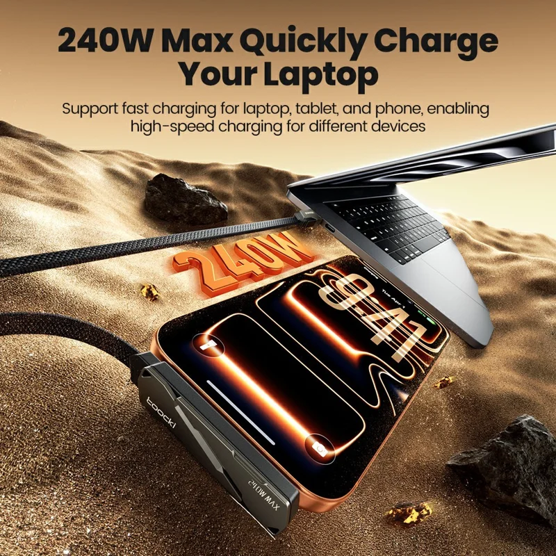 TOOCKI X125C4 1.5m USB-C to USB-C 240W Fast Charging Cable with Foldable Stand - Black