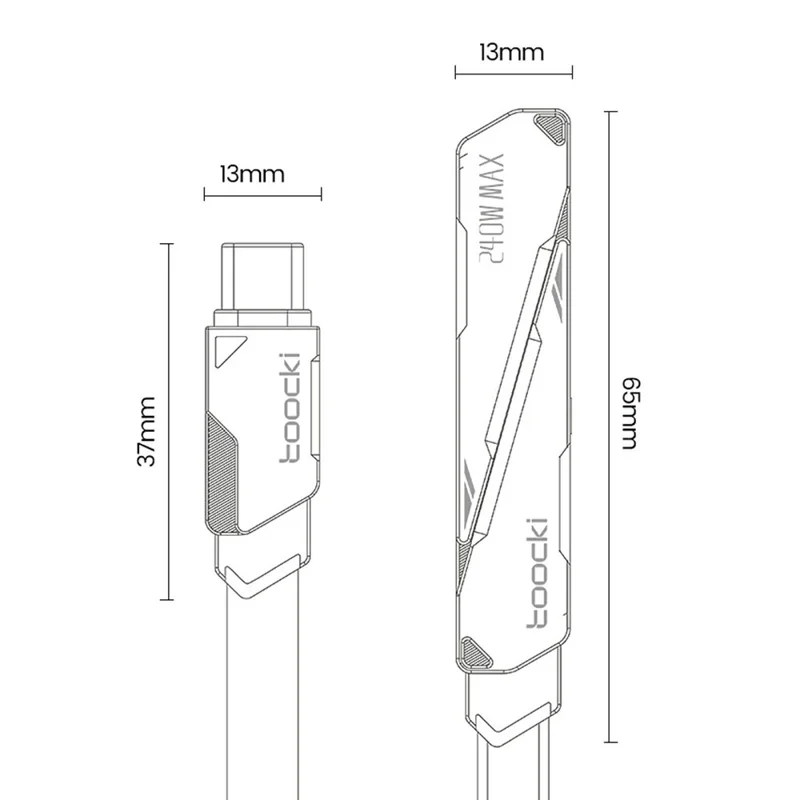 TOOCKI X125C4 1.5m USB-C to USB-C 240W Fast Charging Cable with Foldable Stand - Black