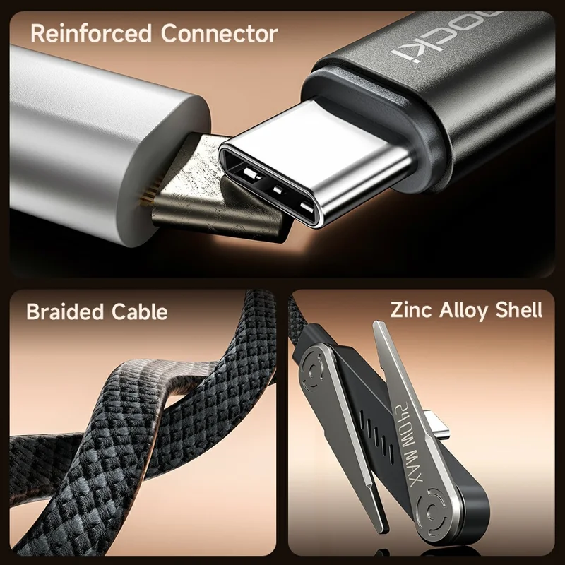 TOOCKI X119C4 1.5m 240W Fast Charging USB-C to USB-C Braided Cable with Foldable Stand - Black