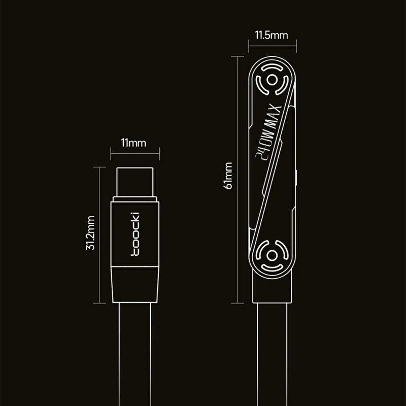TOOCKI X119C4 1.5m 240W Fast Charging USB-C to USB-C Braided Cable with Foldable Stand - Black