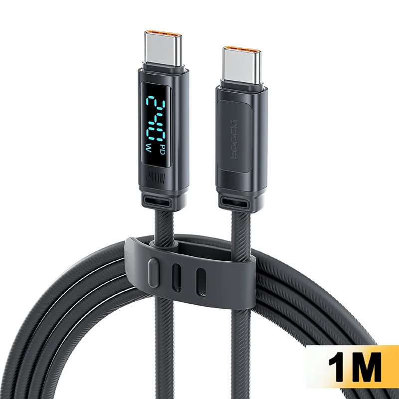 Câble de Chargement Rapide TOOCKI TX113C4 1 m USB-C vers USB-C 240 W, Affichage Numérique 480 Mbps - Noir