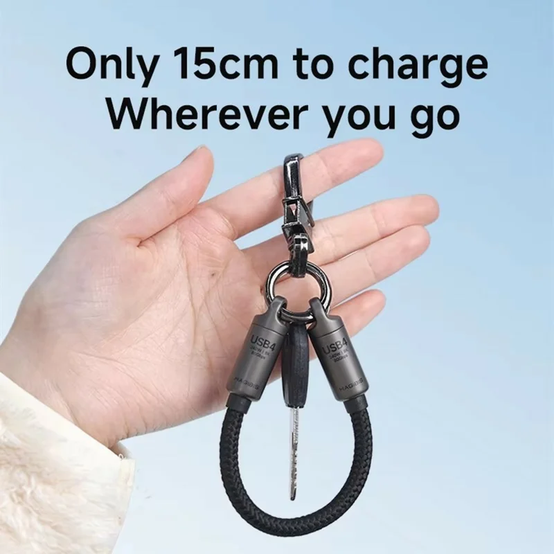 HAGIBIS GS200 30cm USB4 Type-C to Type-C Cable 80Gbps 240W 8K / 60Hz Keychain Lanyard - Silver