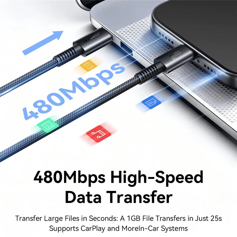 JORROOM AC40 2m USB-C to USB-C Cable 140W 480Mbps E-Marker Nylon Braided Data Cable - Cherry Red