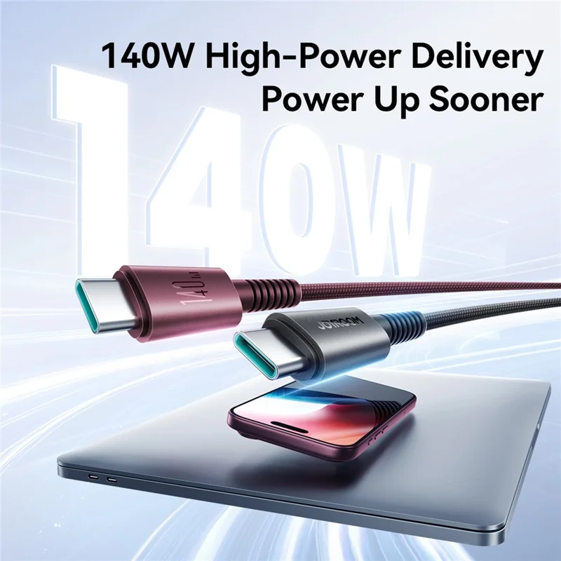 JORROOM AC40 2m USB-C to USB-C Cable 140W 480Mbps E-Marker Nylon Braided Data Cable - Cherry Red