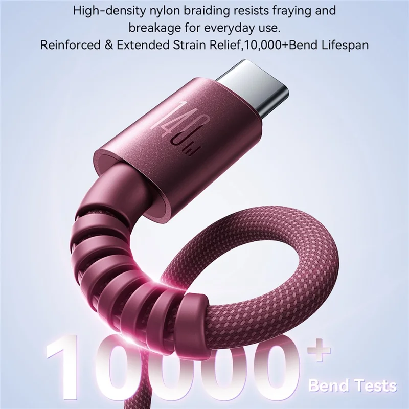 JORROOM AC40 2m USB-C to USB-C Cable 140W 480Mbps E-Marker Nylon Braided Data Cable - Cherry Red