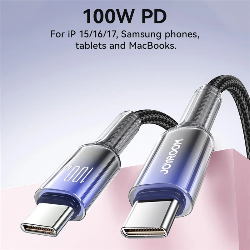 JOYROOM S-A42 1.2m USB-C to USB-C Cable 100W PD 480Mbps Braided Charging Data Cable - Black