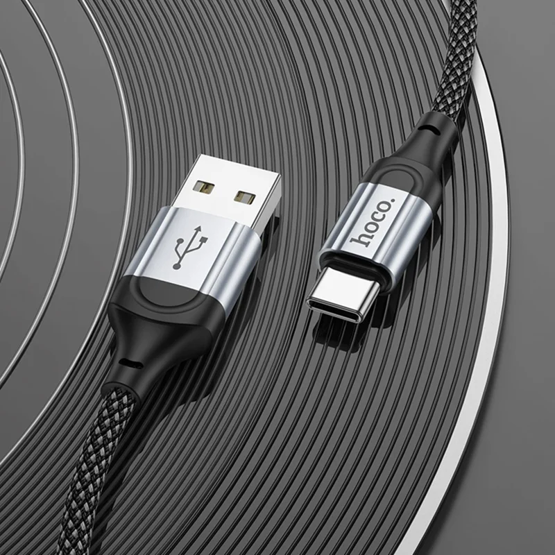 HOCO X102 1m USB-A to USB-C Cable Nylon Braided Aluminum Alloy 3A Charging Data Cord - Black