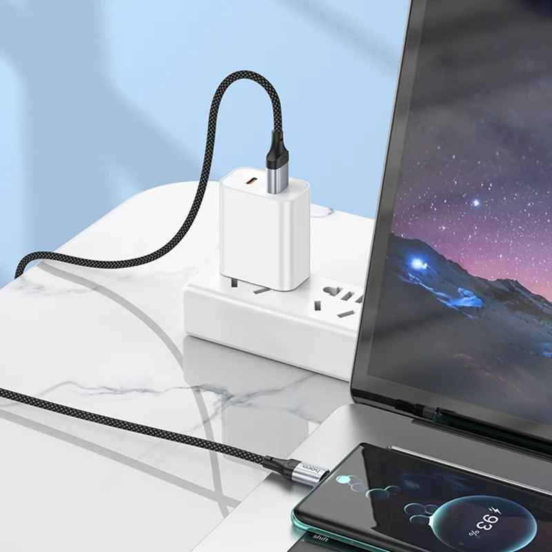 HOCO X102 1m USB-A to USB-C Cable Nylon Braided Aluminum Alloy 3A Charging Data Cord - Black