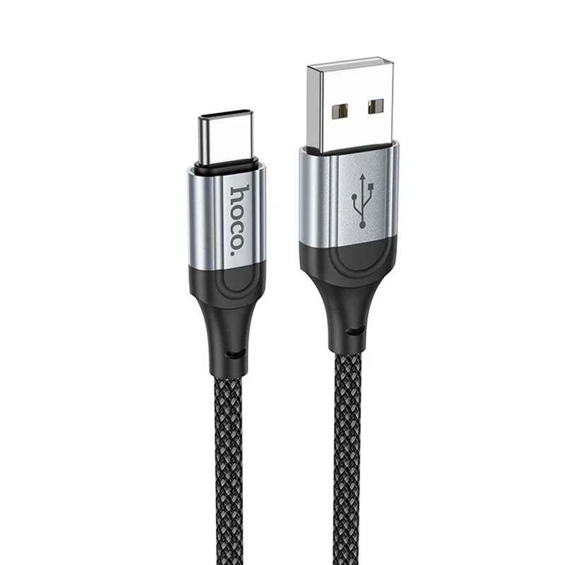 HOCO X102 1m USB-A to USB-C Cable Nylon Braided Aluminum Alloy 3A Charging Data Cord - Black