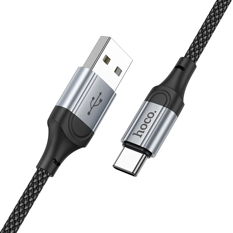 HOCO X102 1m USB-A to USB-C Cable Nylon Braided Aluminum Alloy 3A Charging Data Cord - Black