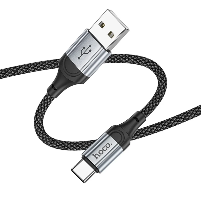 HOCO X102 1m USB-A to USB-C Cable Nylon Braided Aluminum Alloy 3A Charging Data Cord - Black