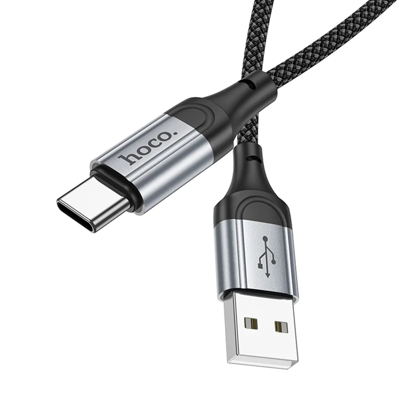 HOCO X102 1m USB-A to USB-C Cable Nylon Braided Aluminum Alloy 3A Charging Data Cord - Black