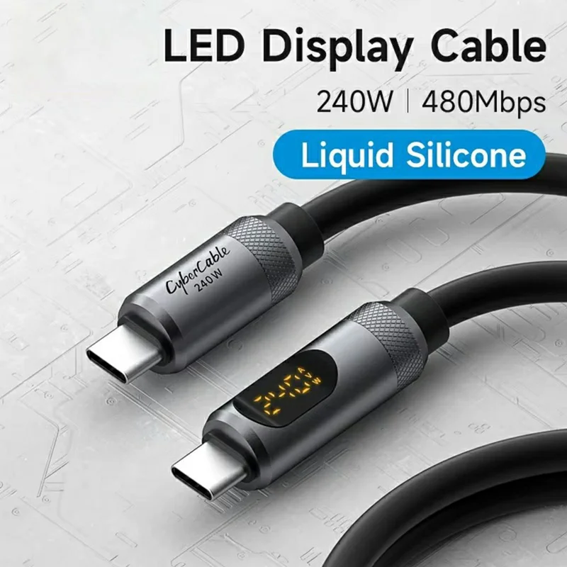 HAGIBIS SX03S 1m USB-C Cable 240W PD3.1 480Mbps LED Display Charging Data Cable - Tarnish