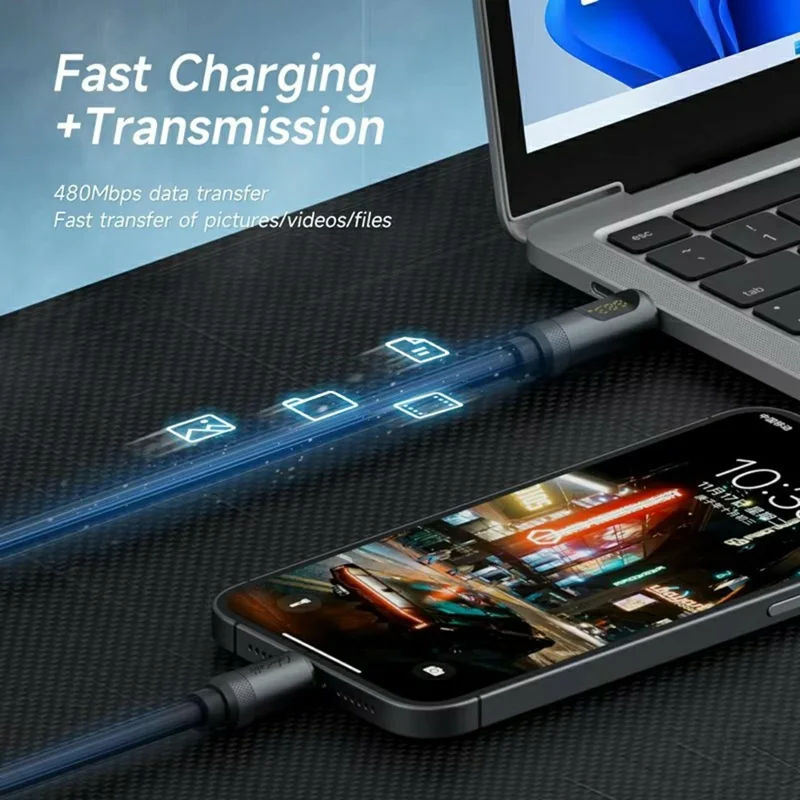 HAGIBIS SX03S 1m USB-C Cable 240W PD3.1 480Mbps LED Display Charging Data Cable - Tarnish