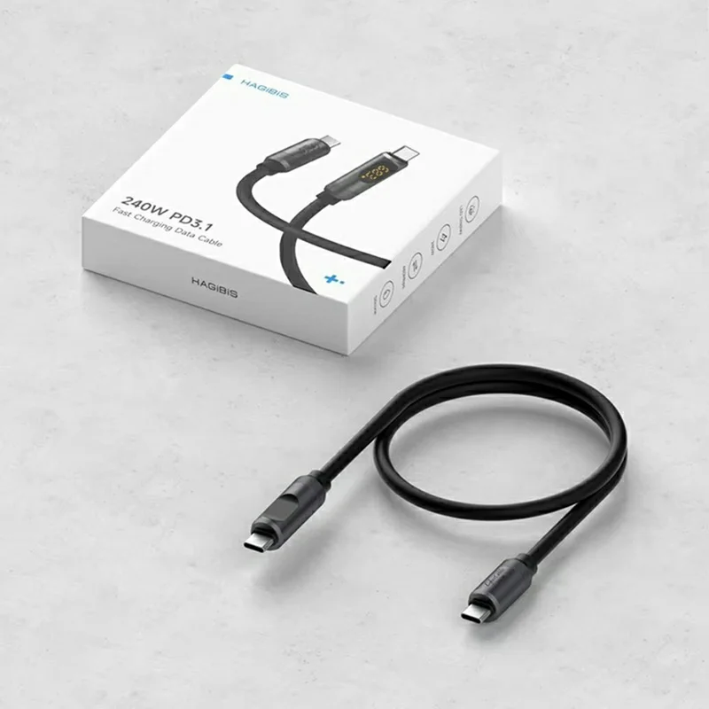 HAGIBIS SX03S 1m USB-C Cable 240W PD3.1 480Mbps LED Display Charging Data Cable - Tarnish