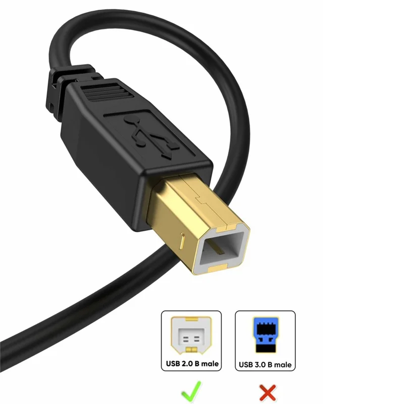 CABLECREATION CC1268 2m USB 2.0 A to B Printer Cable 24K Gold-Plated Fully Shielded PVC - Black