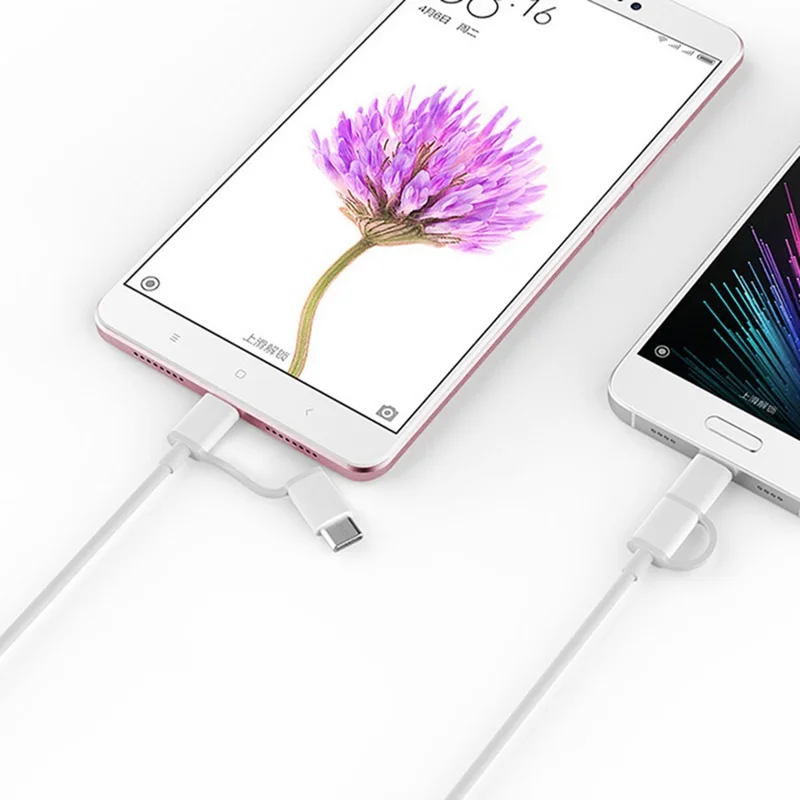 KELI 1m 2 in 1 Charging Data Cable 2A 480Mbps for Micro USB and USB-C Devices - White