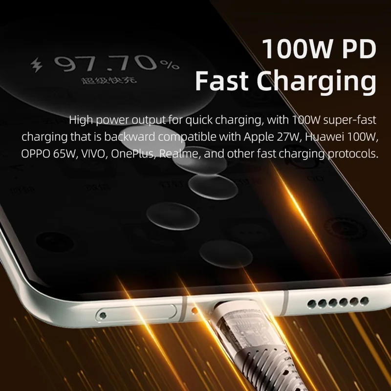 ROCK G20 1.5m 2 in 3 Multi Charging Cable 100W 5A Fast Charging Cord - Khaki