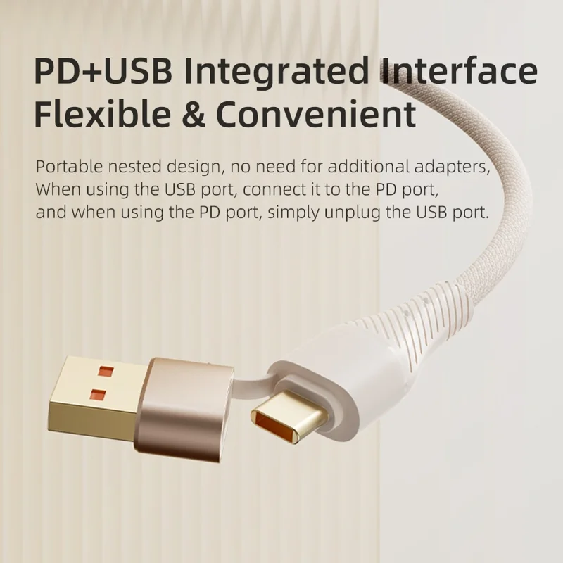 ROCK G20 1.5m 2 in 3 Multi Charging Cable 100W 5A Fast Charging Cord - Khaki
