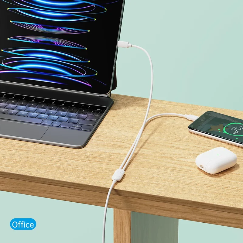 ROCK G19 1m 2 in 1 Charging Cable Portable USB-C to Type-C + iP 3A Max Fast Charging Cord - White