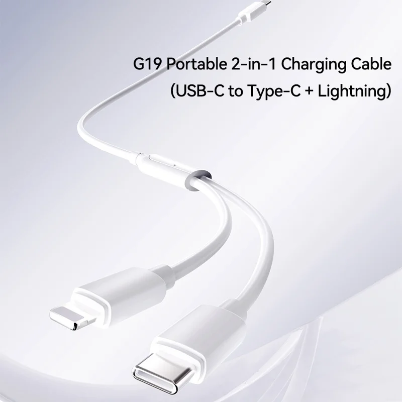 ROCK G19 1m 2 in 1 Charging Cable Portable USB-C to Type-C + iP 3A Max Fast Charging Cord - White