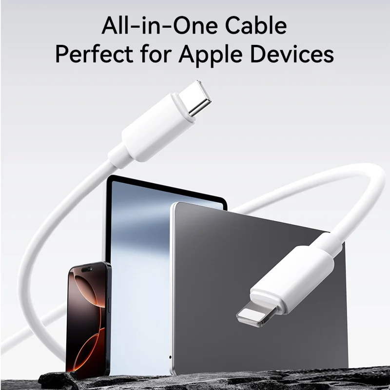 ROCK G19 1m 2 in 1 Charging Cable Portable USB-C to Type-C + iP 3A Max Fast Charging Cord - White