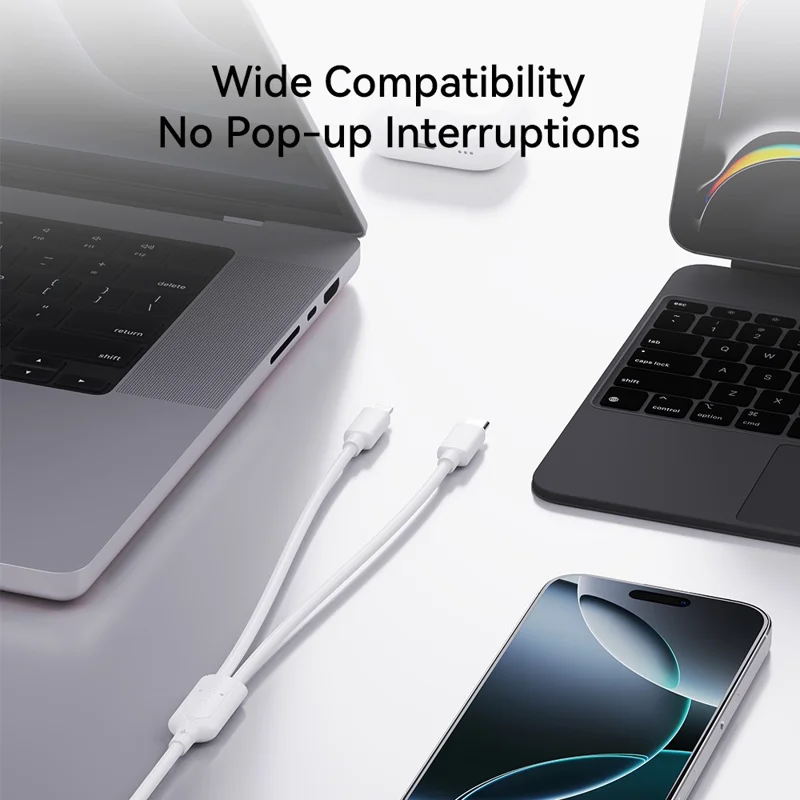 ROCK G19 1m 2 in 1 Charging Cable Portable USB-C to Type-C + iP 3A Max Fast Charging Cord - White