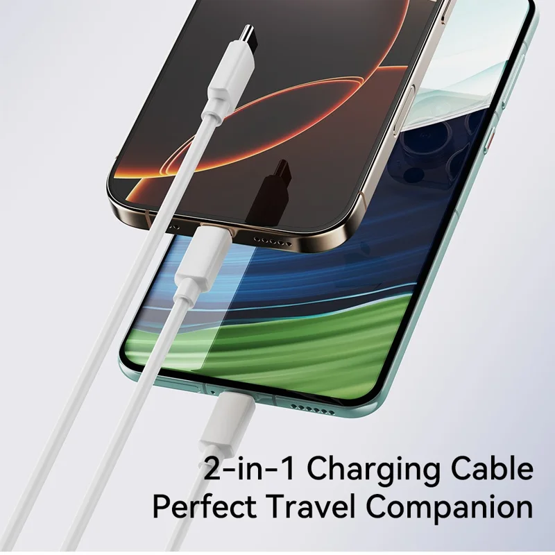 ROCK G19 1m 2 in 1 Charging Cable Portable USB-C to Type-C + iP 3A Max Fast Charging Cord - White