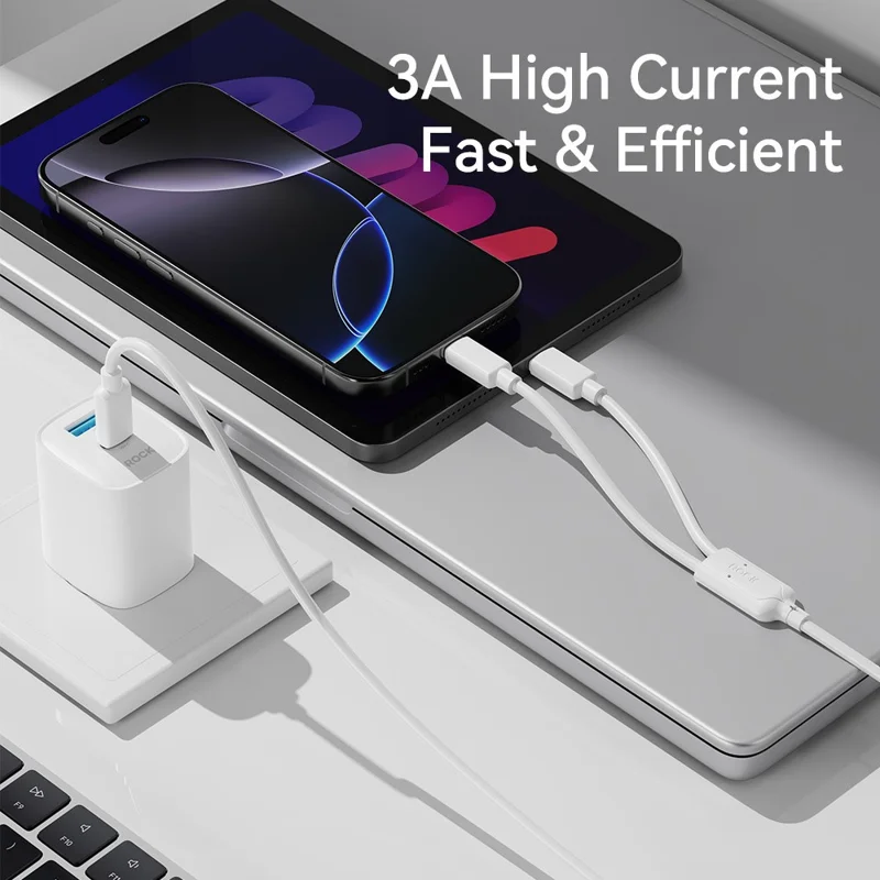 ROCK G19 1m 2 in 1 Charging Cable Portable USB-C to Type-C + iP 3A Max Fast Charging Cord - White