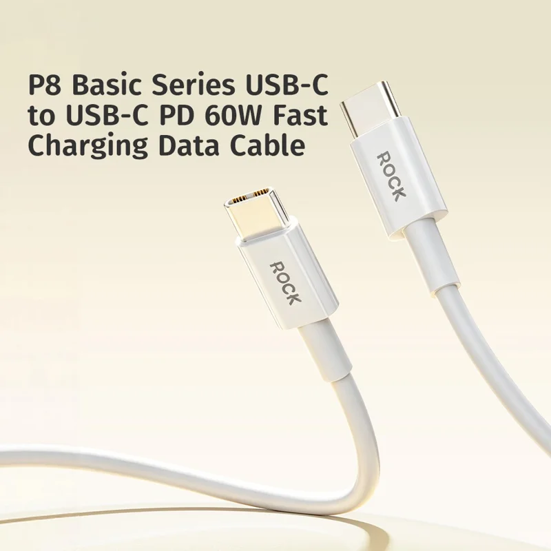 ROCK P8 1m USB-C to USB-C Cable 2A Fast Charging Data Transfer Cord - White