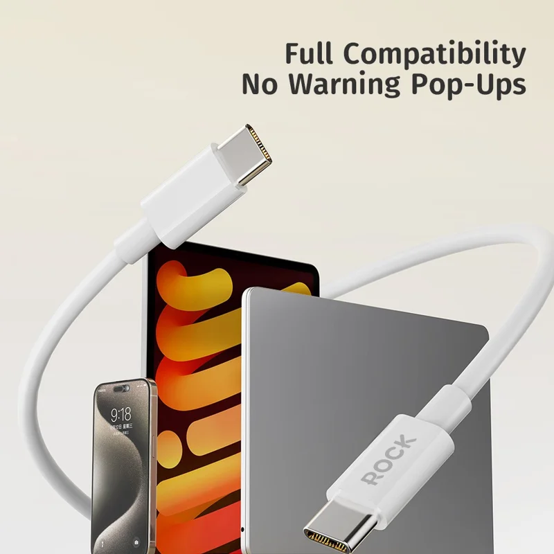 ROCK P8 1m USB-C to USB-C Cable 2A Fast Charging Data Transfer Cord - White