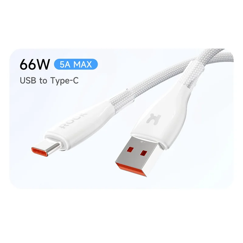 ROCK Z23 1.5m USB-A to USB-C Cable 66W 5A Fast Charging Data Transfer 480Mbps Nylon Braided Cord - Beige