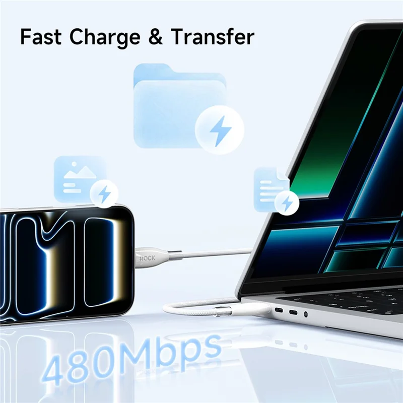 ROCK Z23 1.5m USB-A to USB-C Cable 66W 5A Fast Charging Data Transfer 480Mbps Nylon Braided Cord - Beige