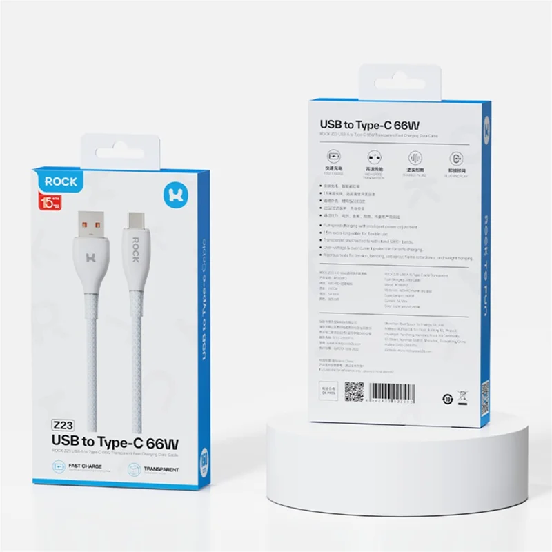 ROCK Z23 1.5m USB-A to USB-C Cable 66W 5A Fast Charging Data Transfer 480Mbps Nylon Braided Cord - Beige