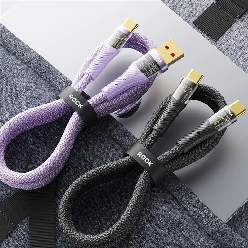 ROCK 1.2m USB-A to USB-C Cable 100W 6A 480Mbps Aluminum Alloy + Nylon Braided Charging Data Cable - Black