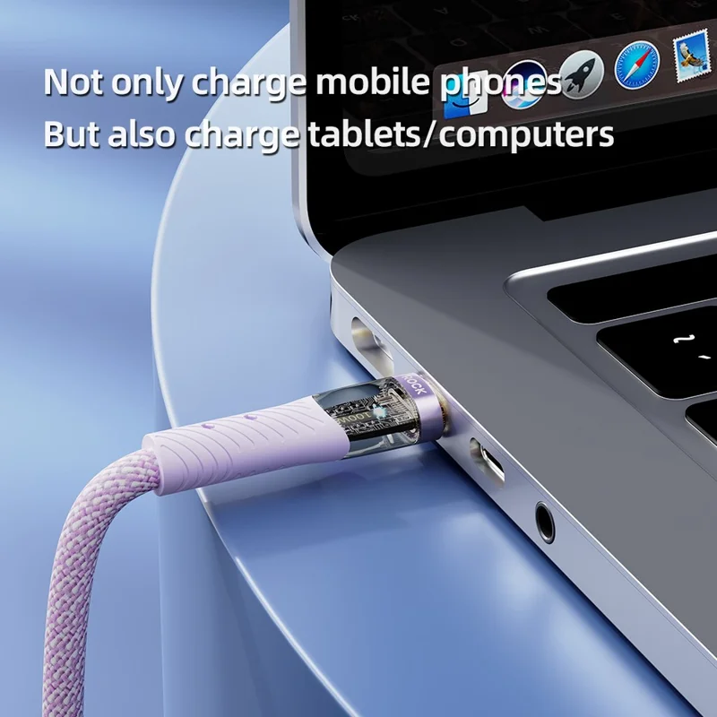 ROCK Z21 1.2m 100W USB-C to USB-C Cable 480Mbps Nylon Braided Transparent Data Cable - Black