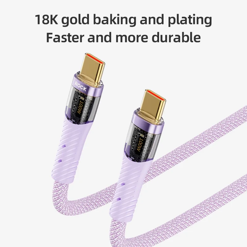 ROCK Z21 1.2m 100W USB-C to USB-C Cable 480Mbps Nylon Braided Transparent Data Cable - Black
