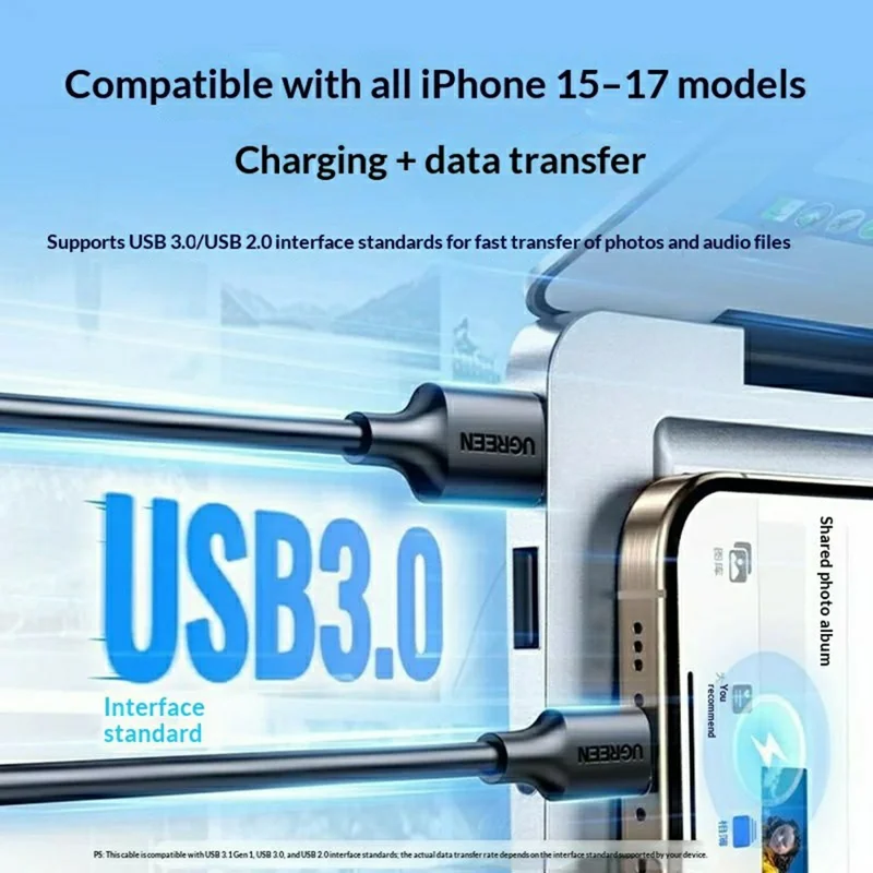 UGREEN US184 20884 2m USB-A to USB-C Cable 5Gbps 3A Fast Charging Data Transfer - Black