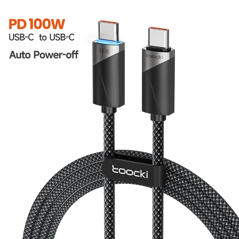 TOOCKI TQ-X07AC2 1m USB-C Cable 100W PD Fast Charging 5A High Current Auto Power-Off 480Mbps Data Transmission Charging Cable - Grey