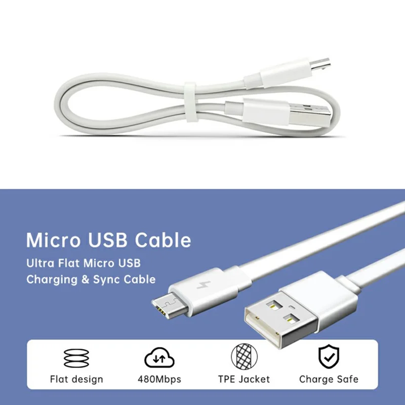 KELI 318mm USB to Micro USB Cable Ultra Thin Flat 480Mbps Data Sync Charging Cord - White