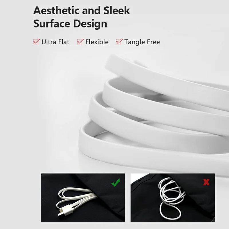 KELI 318mm USB to Micro USB Cable Ultra Thin Flat 480Mbps Data Sync Charging Cord - White