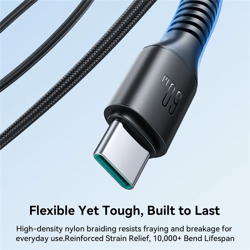 JOYROOM S-A9U 1m USB-A to Type-C Cable 3A 480Mbps Nylon Braided Fast Charging Data Transfer Cord - Black